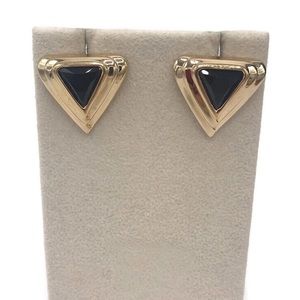 SAL Swarovski Vintage Black Triangle Rhinestone Pierced Earrings
